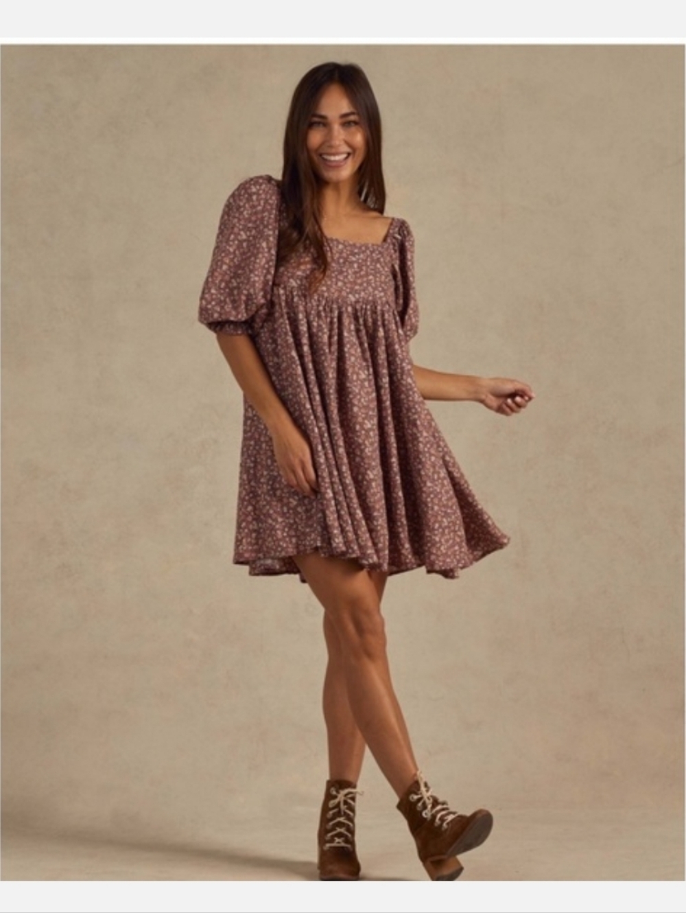 Rylee + Cru Naomi Plum Floral Puff-Sleeve Mini Dress